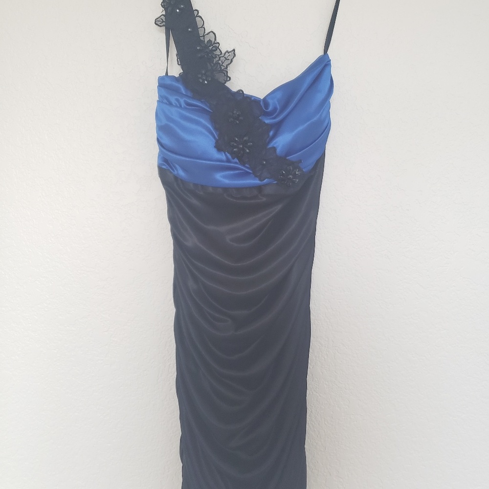 Black & Blue One Shoulder Dress